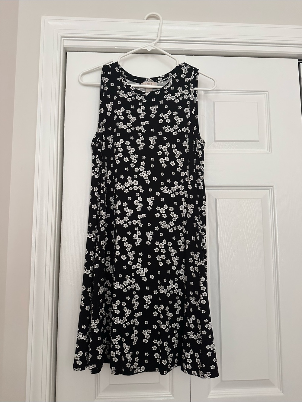 LOFT Black Mini Dress with White Floral Print